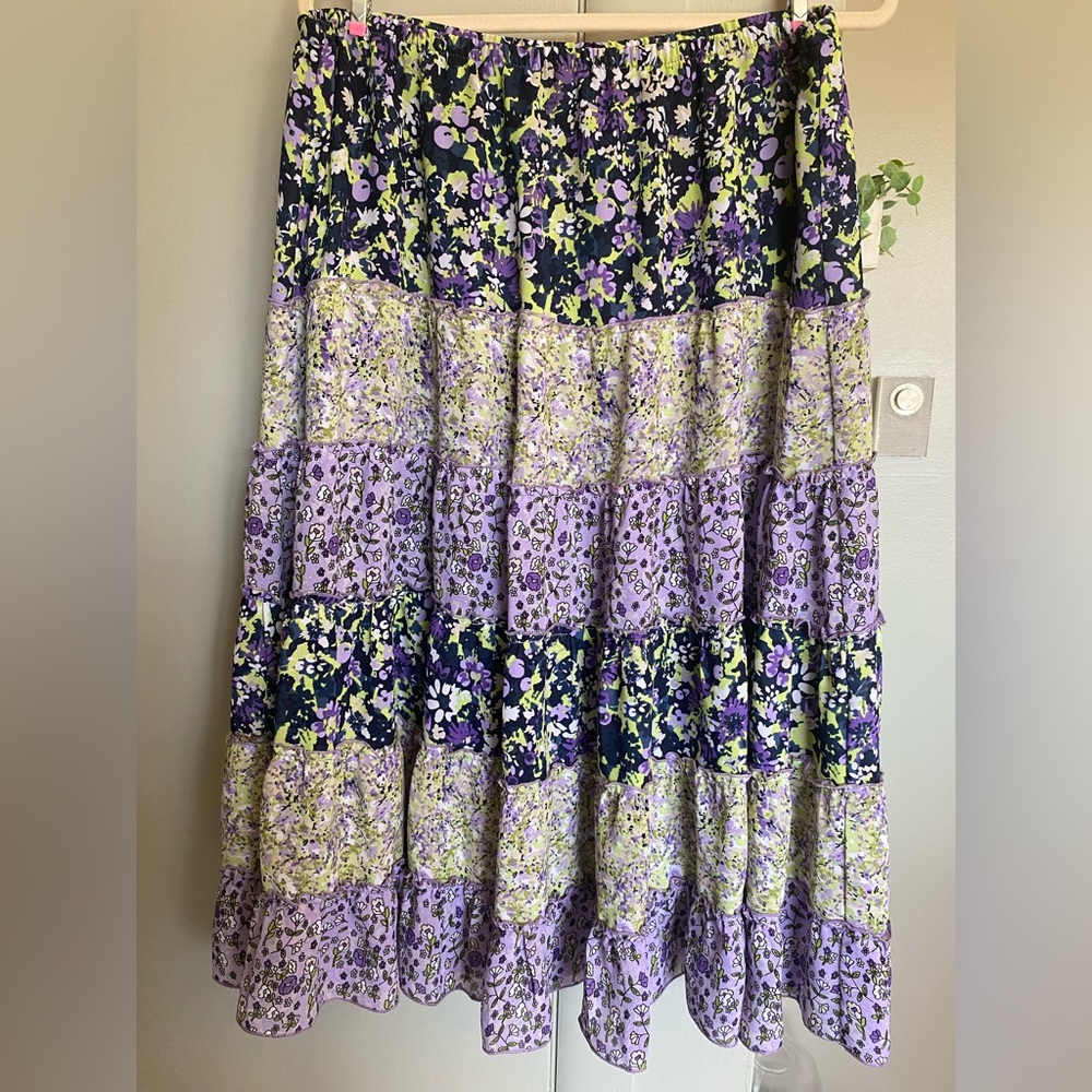 CJ Banks Floral Patchwork Maxi Skirt - Purple